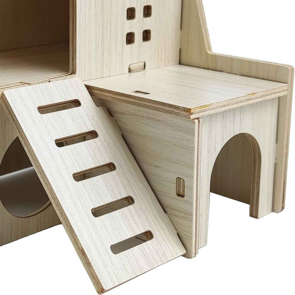 Wooden Hamster House Toy Bite Resistant Hamster Hideout House for Hamster Accessories Skipping Villa, 16x16x5cm