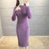 Simplicity Dresses Autumn Winter Women Solid O-Neck Thicken Long Sleeve Slim Midi A-line Bag Hip Knitted Dress