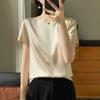 Spring and Summer Women's T-shirt Silk Loose Round Neck Solid Colour Temperament Short-sleeved T-shirt Tops