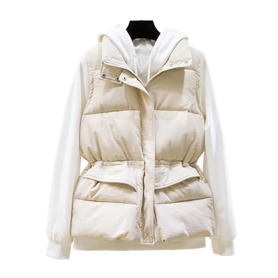 Winter Women Vest Coat Thickened Padded Zipper Closure Stand Collar Neck Protection Sleeveless Solid Color Windproof Heat Retention Outdoor Down Coat