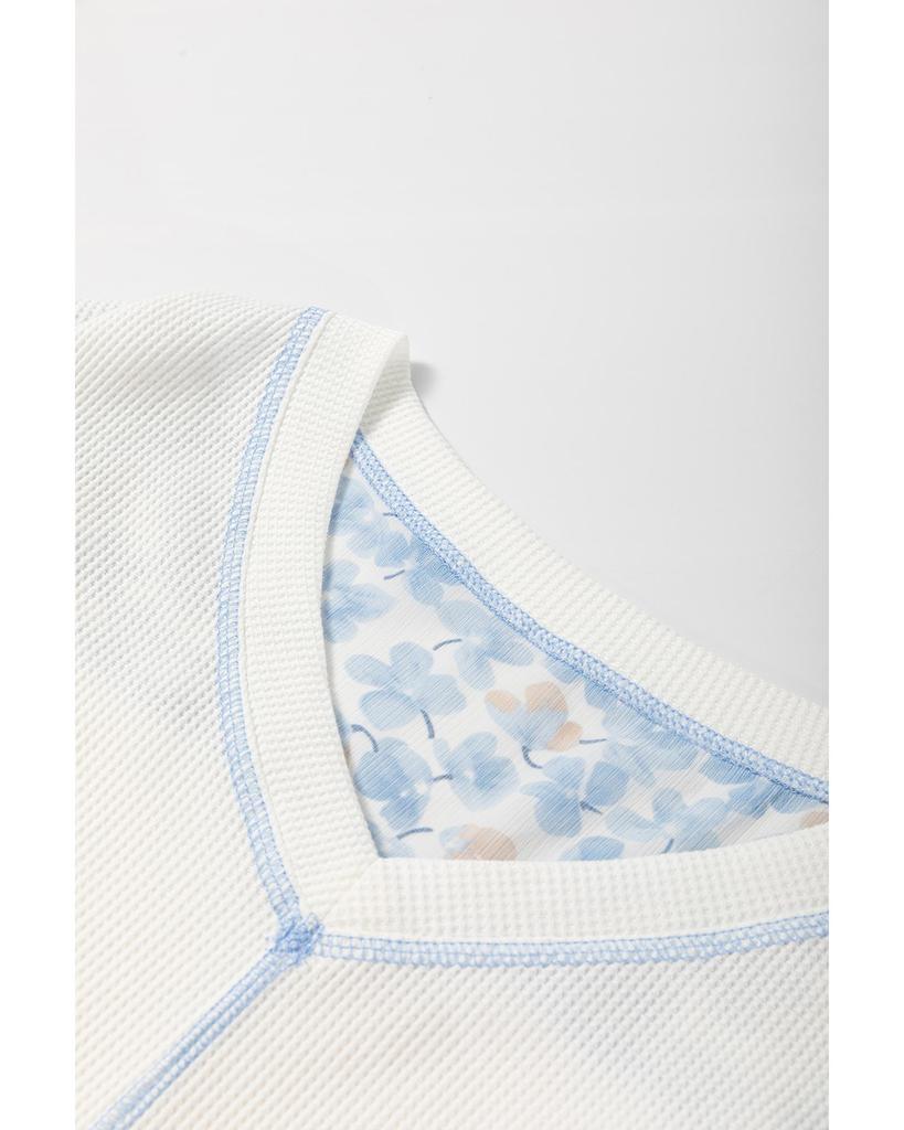 Azura Exchange Белая блузка с абстрактным цветочным принтом и V-образным вырезом в стиле пэчворк с рукавами «летучая мышь»