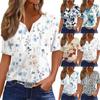 Women's T Shirt Print Button Short Sleeve Daily Weekend Fashion Basic V- Neck Regular Top