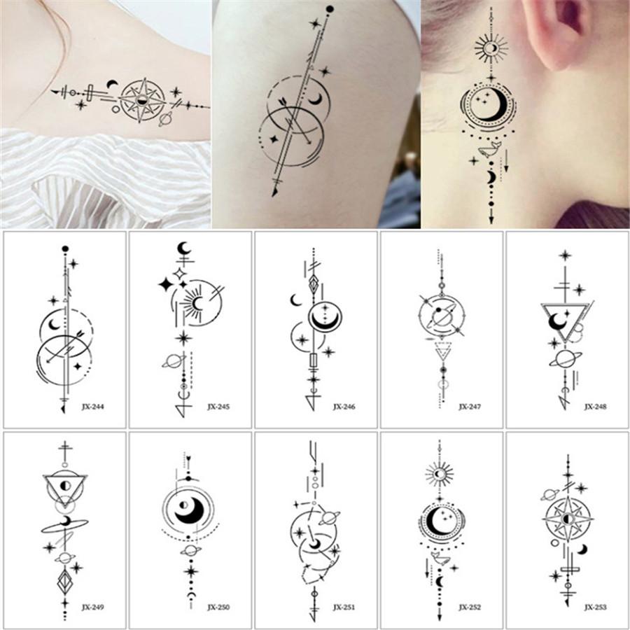 Темно-черная серия Водонепроницаемые татуировки-наклейки для мужчин и женщин Парные татуировки-наклейки Индивидуальные маленькие свежие геометрические поддельные татуировки