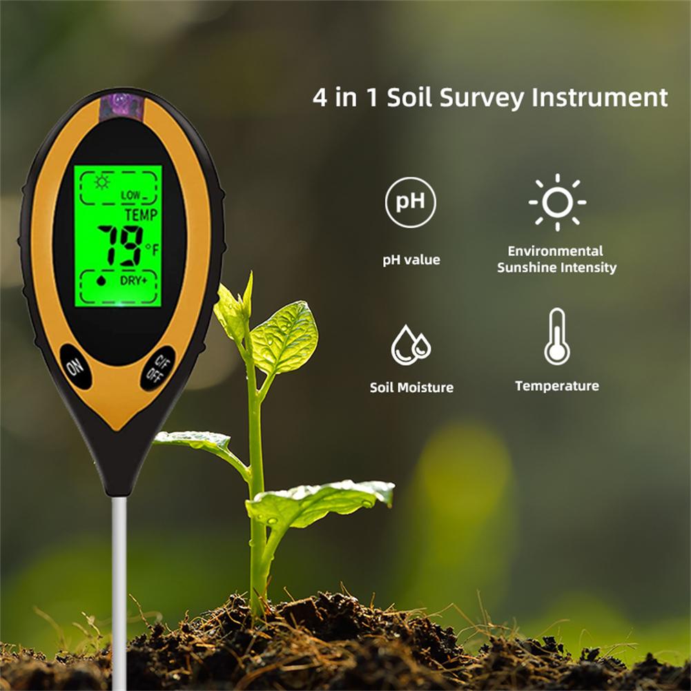 4-in-1 Soil Ph Meter Portable Lcd Screen Soil Acidity Temperature Humidity Sunlight Tester For Gardening Farming