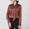 Women's Early Spring Mulberry Silk Satin Blouse with Bow - Long Sleeve
