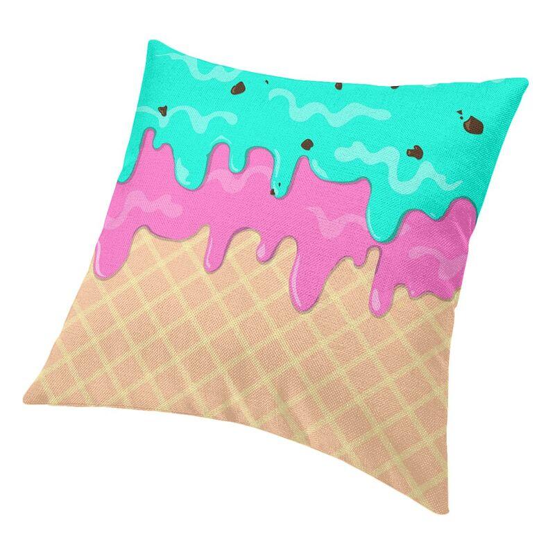 Melting Ice Cream Cone With Mint Chocolate And Strawberry Cushion Cover 40X40Cm Home Decor Print Throw Pillow Case For Sofa