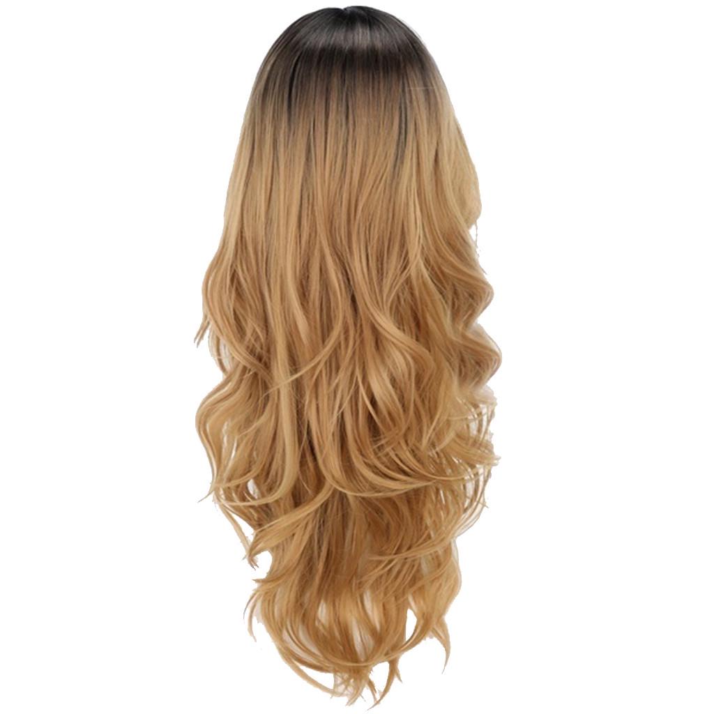 Women Blonde Gradient Long Curly Synthetic Wig Full Wig Fashion Wavy Wig