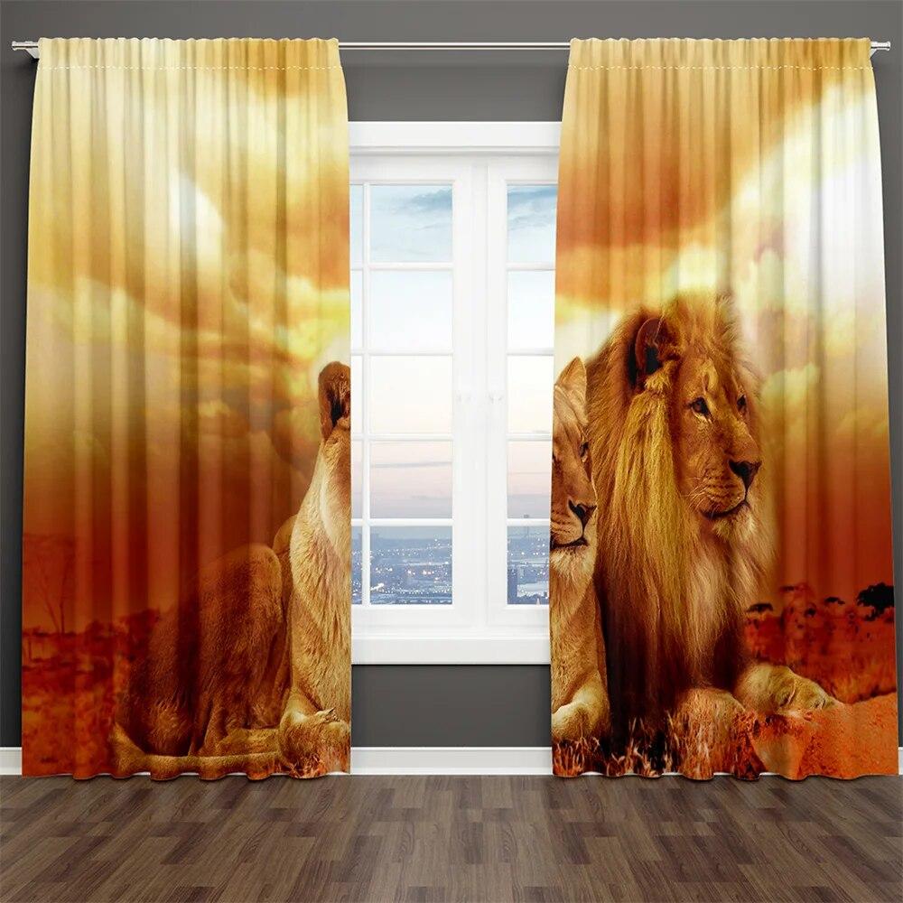 Пара влюбленных Лев Классическая серия животных цифровой принт 2 шт. Затеняющая оконная занавеска для гостиной Спальня Декор Карманный стержень