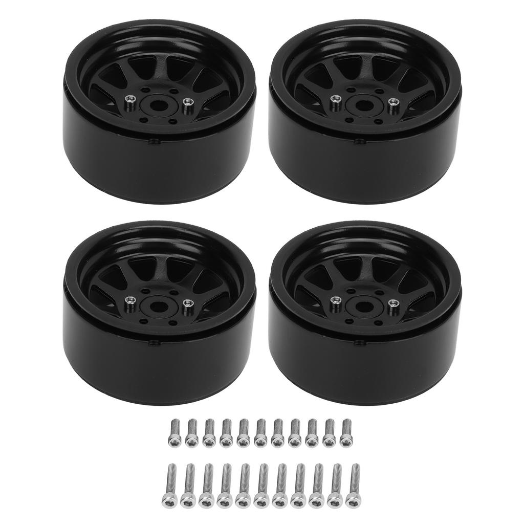 4PCS RC Wheel Rim Set Zinc Alloy Steel Universal 1.9 Inch 10 Rims RC Crawler Car Wheel Hub for Axial SCX10 II III Black