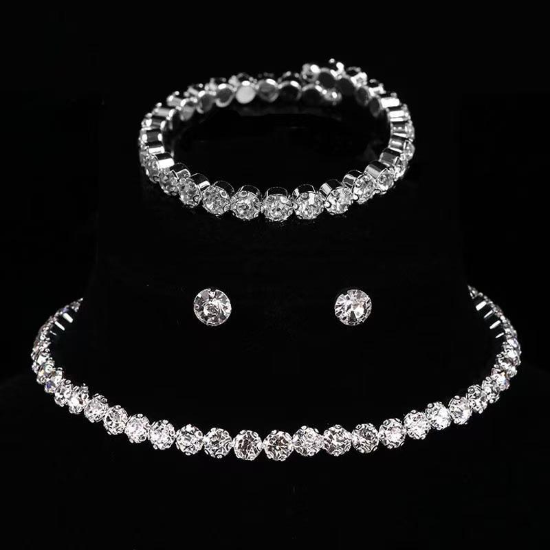 Children Lace Trim Crystal Rhinestone Necklace Set with Short Gloves , 4 - Piece Girl Jewelry for Party Gift