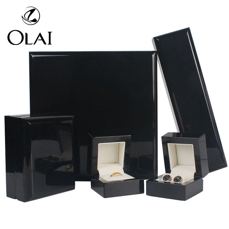 Customized Design Wooden Wedding Proposal Gift Ring Chain Black Jewelry Storage Box Packaging