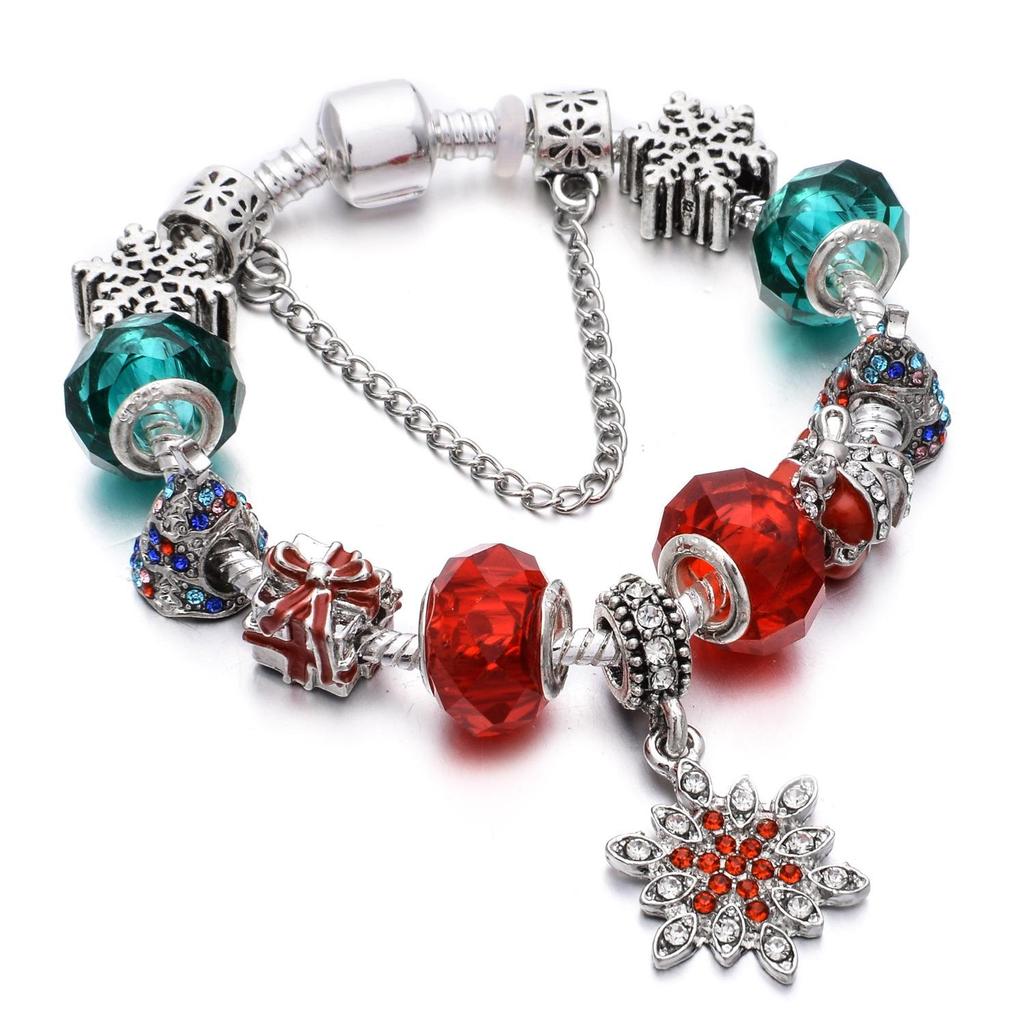 Винтажный рождественский браслет из бусин для женщин с европейским и американским влиянием, ажурный дизайн, бусины в виде рождественских шляп, ювелирное изделие в стиле Pandora