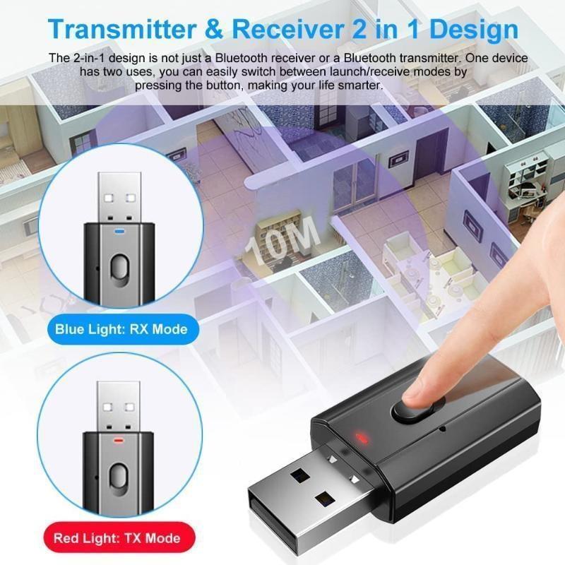 Bluetooth-адаптер 5.0 USB Беспроводной Bluetooth-передатчик Приемник Музыка Аудио для ПК ТВ Автомобиля Громкая связь 3,5 мм AUX-адаптер