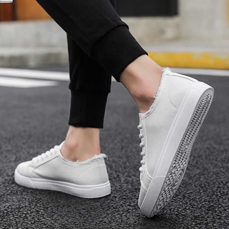 Новые парусиновые туфли с дезодорантом, дышащие, мужские туфли, нескользящие, для студентов, повседневные, в полоску, мужские туфли 2019