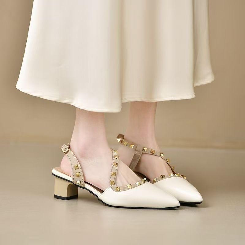 Лето 2025 Новые Французские Туфли-лодочки с Острым Носком на Профессиональном Высоком Каблуке Модные Сандалии на Среднем Каблуке с Носком Нишевая Мода