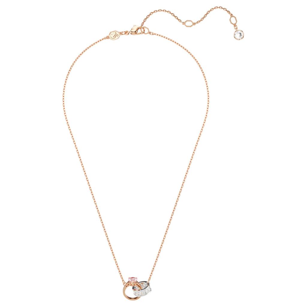 Swarovski Connexus Розовое Сердце Двойное Кольцо Кулон Ожерелье С Фианитами Женское ожерелье Розовое Золото 5690036
