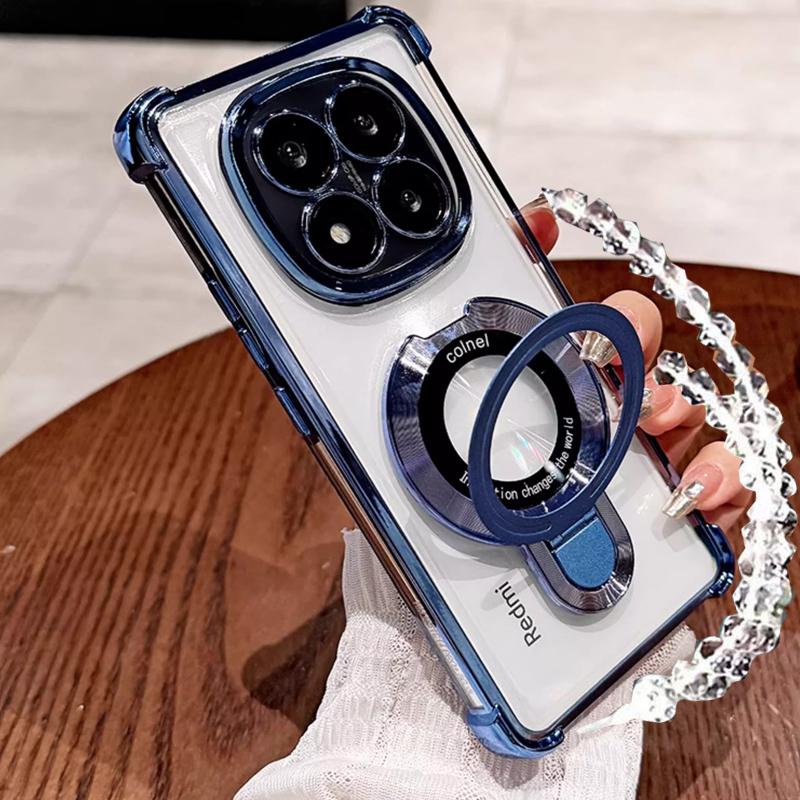 Блестящий магнитный держатель Magsafe с браслетом-чехлом для Xiaomi Redmi 14C 12C 13C 10C 9C 9T 9A Note 11 10 9 Pro Противоударный чехол