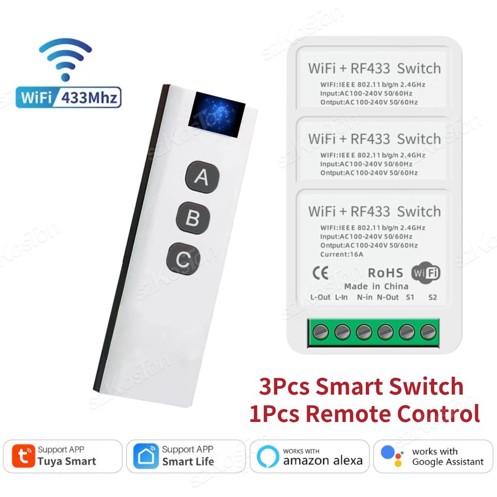 RF433 Wifi Умный Переключатель Tuya 16A Домашнее Мини-Реле Приемник DIY Выключатель Света Контроллер Автоматизации Голосовое Управление Работает с Alexa Google