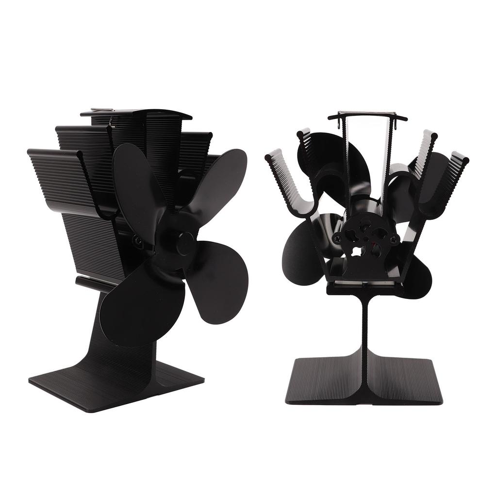 Heat Powered Fireplace Fan 4 Blades Aluminum Alloy Stove Fan High Temperature Proof Black Eco