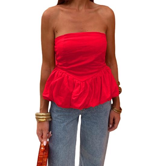 Женские топы бандо без бретелек с эластичной резинкой сзади и пышной юбкой-лепестком, дизайнерские майки для вечеринок, уличной фотографии, жилет для повседневной носки