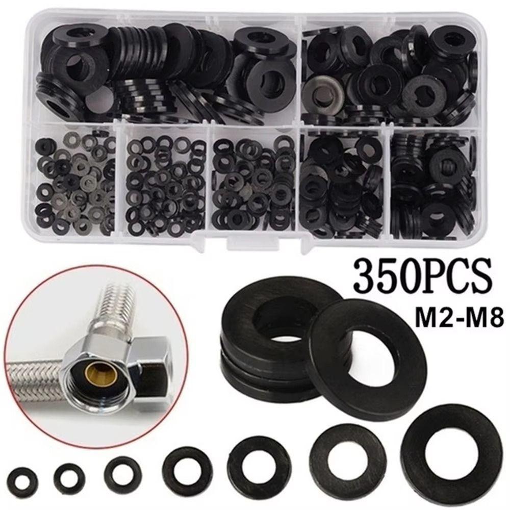 350PCS Black Flat Washers Waterproof Rubber Gaskets Plumbing Repair Washers Kit Furniture Repair