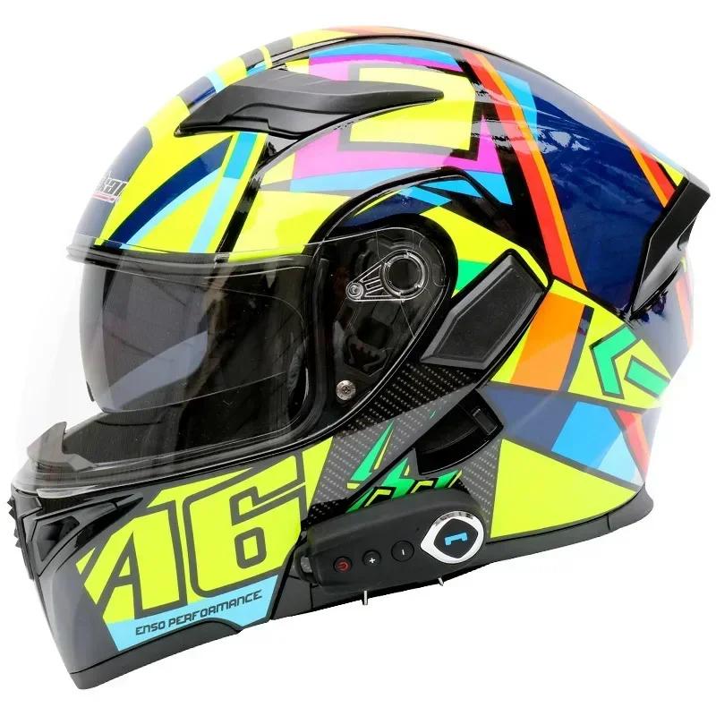 NEW Bluetooth Helmet Flip Up Visor Dual Lens Casco Moto Cool Motorcycle Helmet Full Face Casco Black Motorbike Helmets Modular