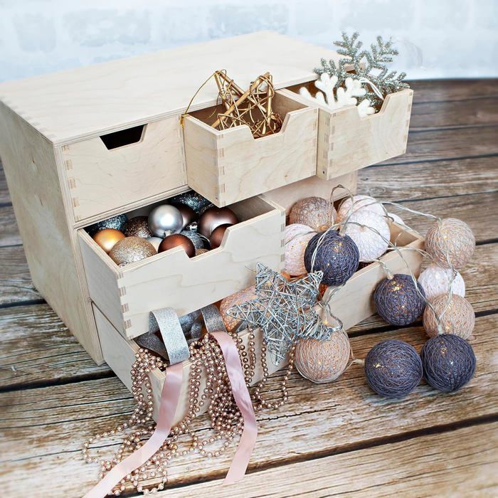 Creative Deco Petite Commode Bois | 6 Tiroir | 42 x 20 x 28,5 cm | Organisateur | Rangement Bureau | Rangement Bureau Organisateur