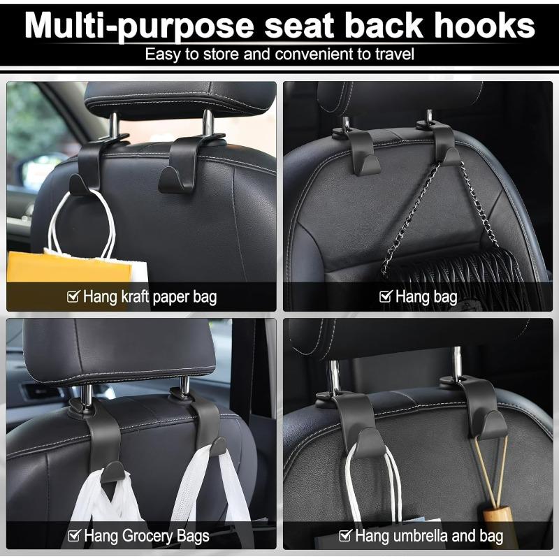 4pcs Black Car Back Seat Headrest Hooks Car Seat Organizer Accessory for Coats Umbrellas Grocery Bags