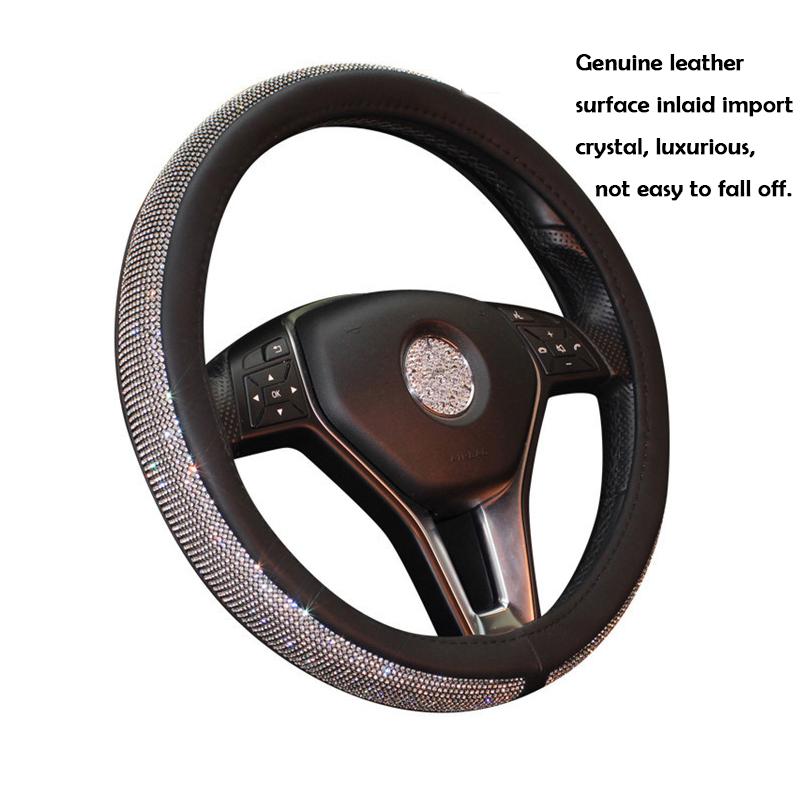 Чехлы на руль автомобиля с бриллиантами и стразами, кожаный чехол на руль, аксессуары для салона автомобиля для девочек и женщин