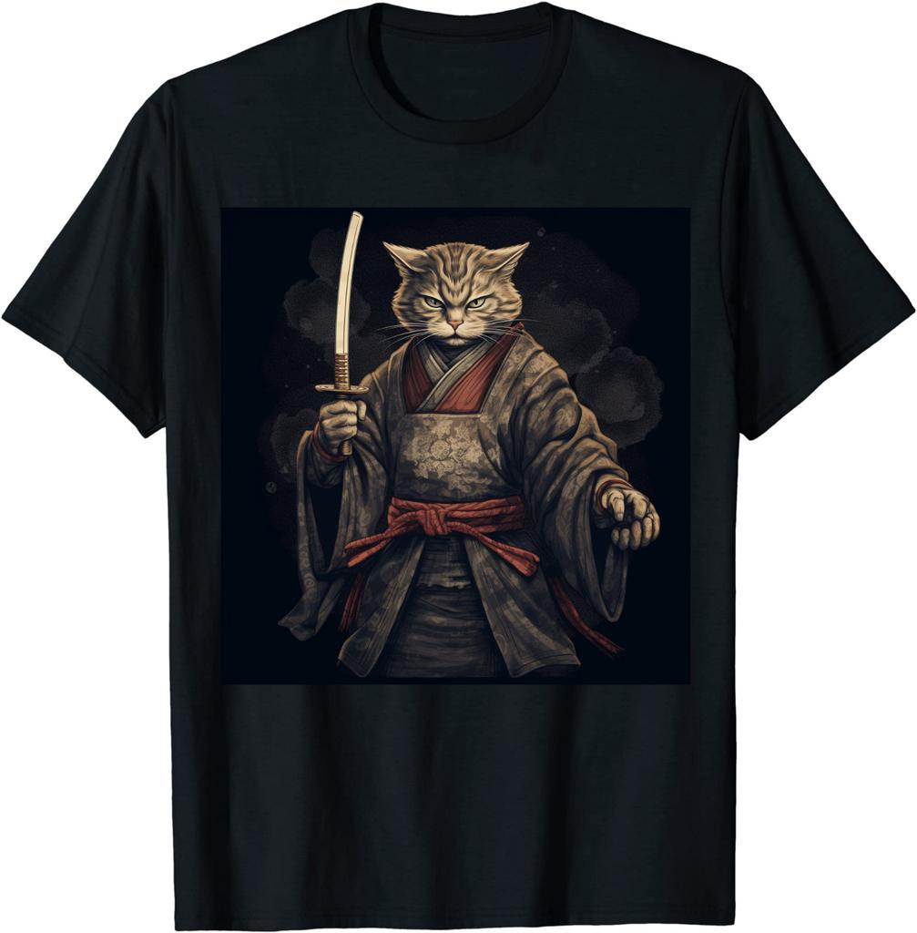 Vintage samurai cat Japanese ninja art T-Shirt Size S-5XL
