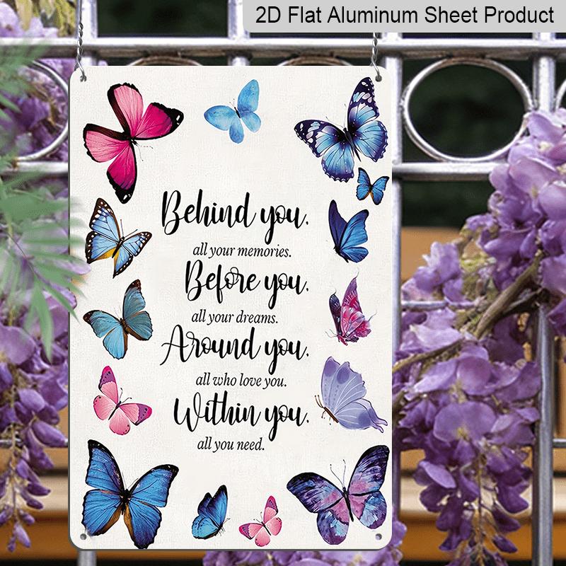 2D Flat Aluminum Wall Art Colorful Butterfly Inspirational Quote Art Suitable for Living Room Bedroom Study Office Hallway Decoration Wall Art
