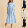 Women's Dress Large Loose Cotton Hemp Round Neck Half Sleeve Medium Length Casual Dresses