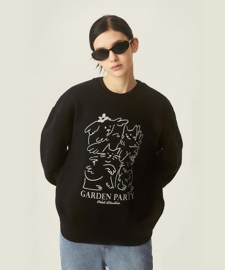 ODDSTUDIO Garden Party Drawing Round Knit - Black