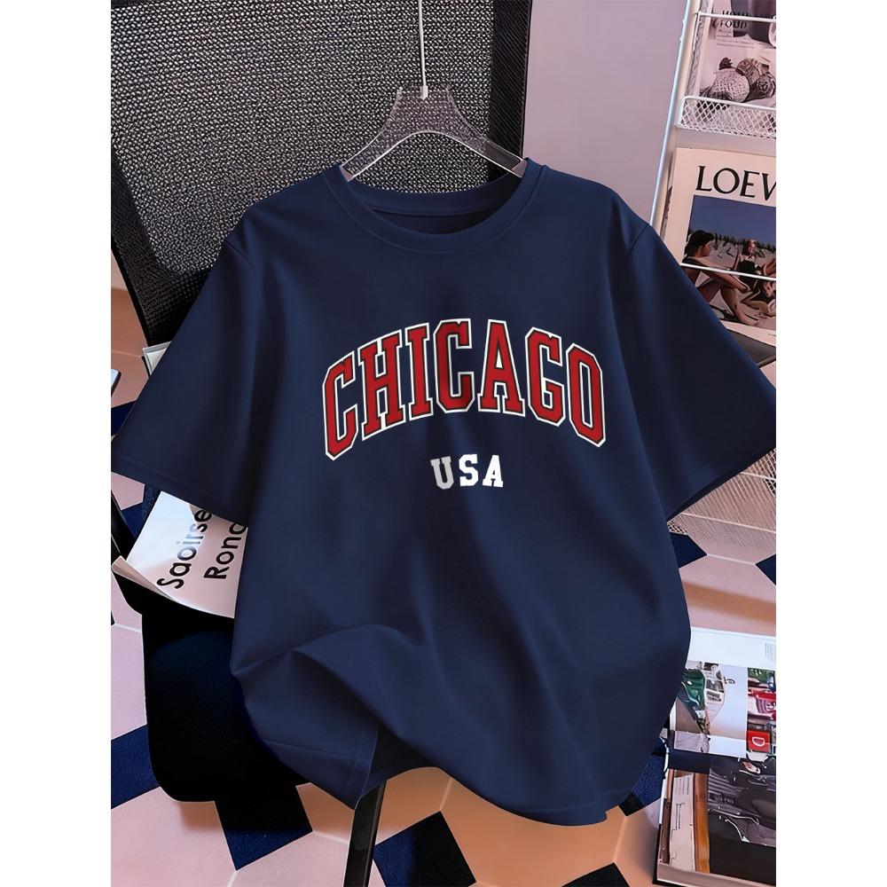 Chicago Usa Letter Printing T-Shirt Women Summer Short Sleeve Tops Comfortable Soft O-Neck T Shirt Casual Womans Clothes