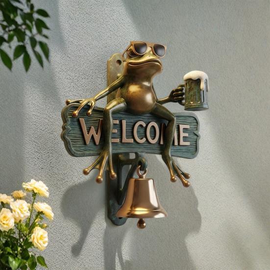 Beer Drinking Frog Welcome Doorbell Sitting Sunglasses Frog Door Bell Home Office Entrance Decorative Bell Animal Lovers Gift