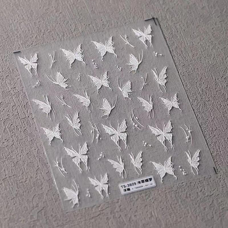 White Butterfly Shape Nail Sticker Stereoscopic Relief Decal Adhesive Nail Art Salon Diy Nail Art Enthusiasts