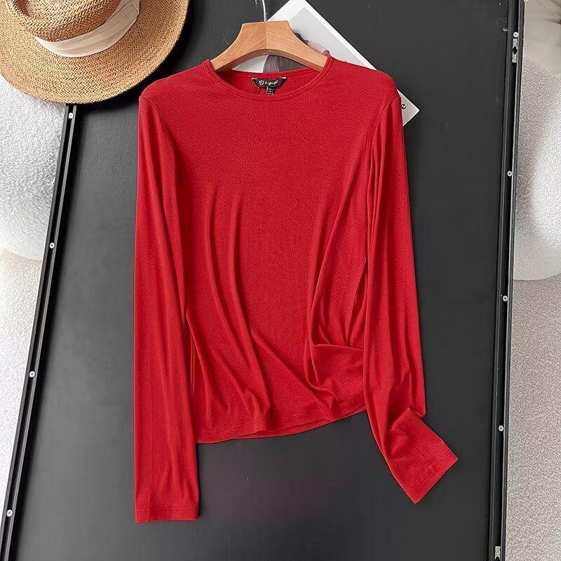 MD Women's New Gray Base Ride Slim Fit Thin Cotton Round Neck Long Sleeves T-shirt 06208511803