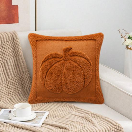 Fall Throw Pillow Cover 18"x18" Plush Pumpkin Pillow Cover Fluffy Maple Leaf Decorative Cushion Cover for Autumn Farmhouse Home Couch Sofa Bedroom Car