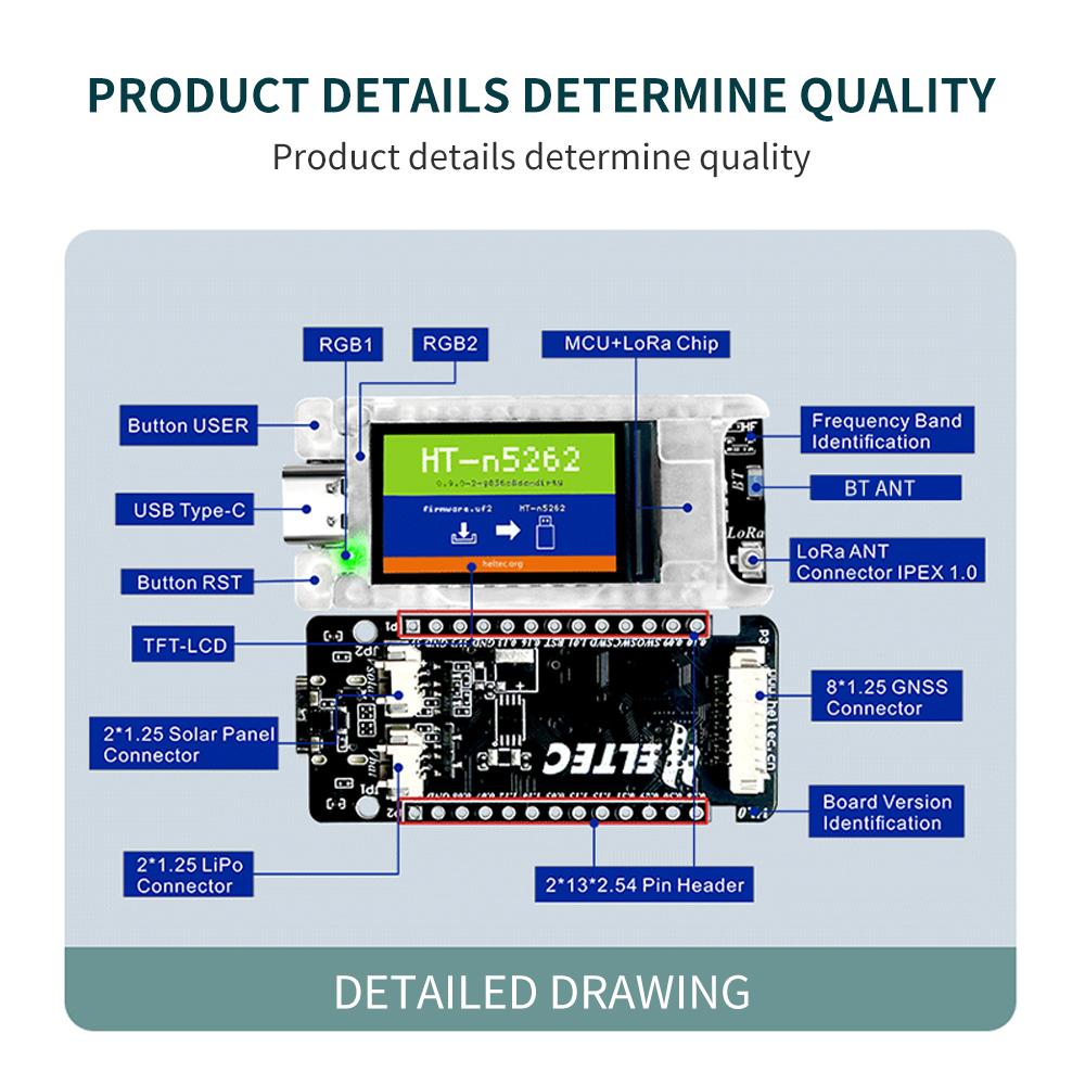 Meshtastic Трекер Nordic nRF52840 SX1262 LoRaWAN LoRa Arduino Позиционирование Плата разработки Низкое энергопотребление TFT Дисплей BLE WiFi Heltec T114