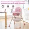 K IKIDO Детский стульчик для кормления, Растущий стульчик, От 6 месяцев до 3 лет, стул 2 в 1 с 5-точечными ремнями безопасности, розовый