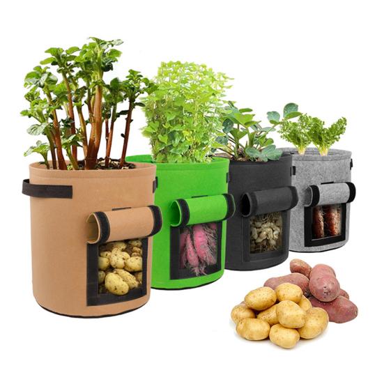 Нетканый войлочный мешок для выращивания Большой диаметр Мешок для посадки картофеля Ведро для выращивания рассады с окошком для овощей Клубника