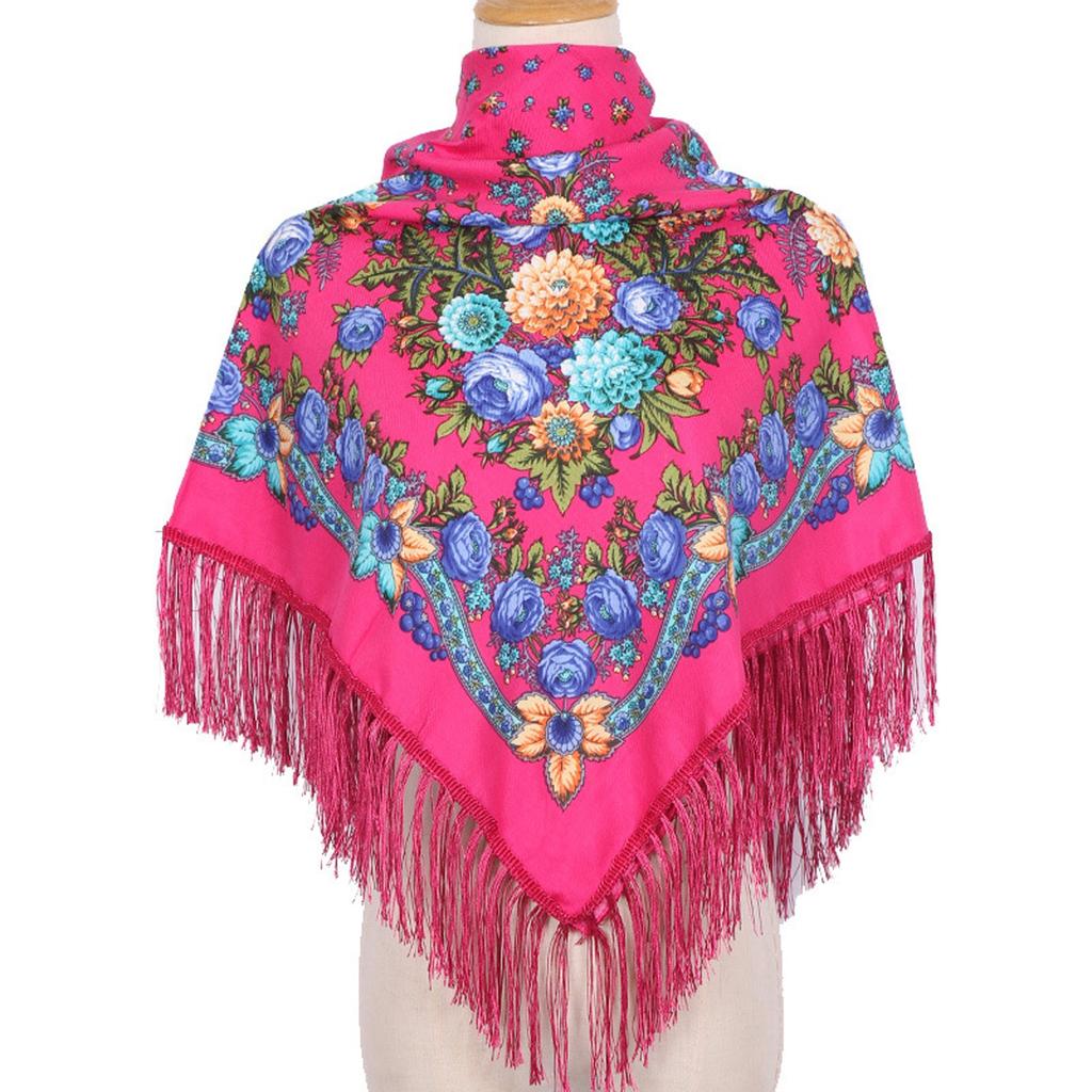 Ethnic Turban Head Wrap Scarf Women Vintage Travel Printed Tassel Shawl Outwear Printed Square Scarf