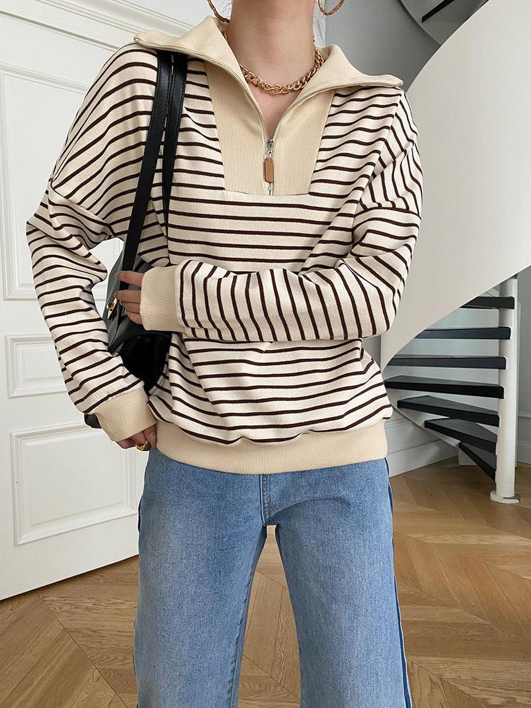 Полосатая толстовка Sinan French Zipper Polo Collar, дизайн осень/зима 2024, SN2133