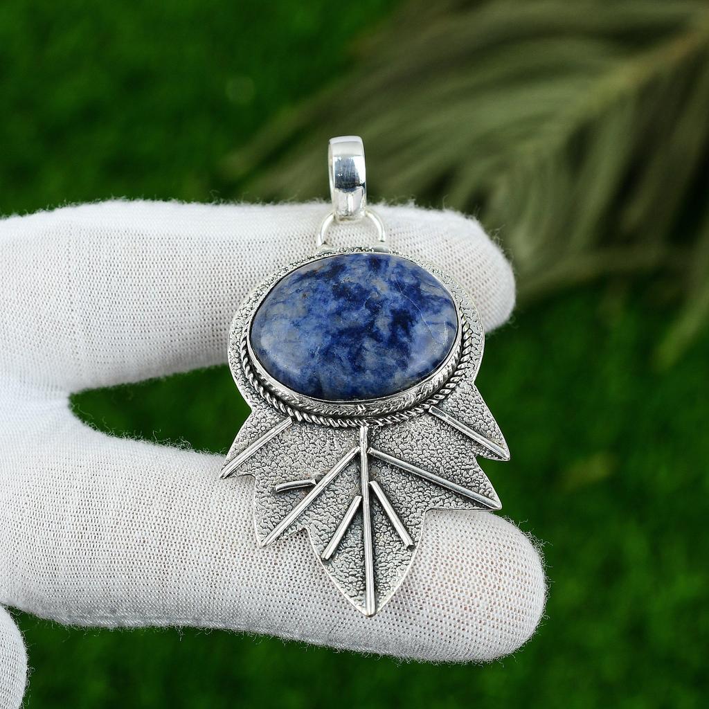Natural Sodalite Gemstone Pendant 925 Sterling Silver Indian Jewelry For Girls