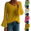 Женский повседневный топ с длинным рукавом, пуловер, V-образный вырез, рубашка, нарядная повседневная блузка, базовые футболки