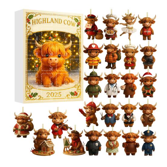 Календарь Адвента Caw-F 2025 Куриные украшения 24-дневная коробка для отсчета времени Подвесной декор для рождественской елки Многофункциональное праздничное украшение для детей