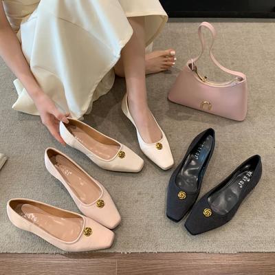 2025 весна новые туфли Мэри Джейн на толстом каблуке с квадратным носком, атласной пряжкой со стразами, рукавами на стопе, с мелким вырезом, универсальные, вечерние, женские