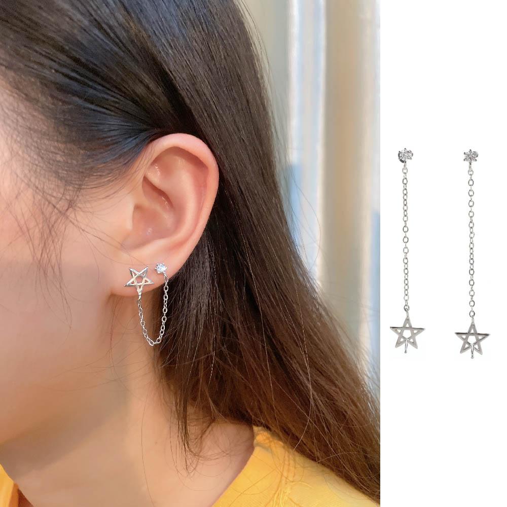 Серьги в форме пятиконечной звезды в корейском стиле для женщин Серьги-гвоздики в форме звезды Серьги-цепочки
