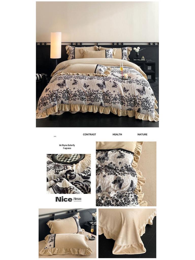 Ультра-толстое теплое осенне-зимнее бархатное резное постельное белье из 4 предметов - Класс А, Антистатическое, Идеально для мамы и малыша.