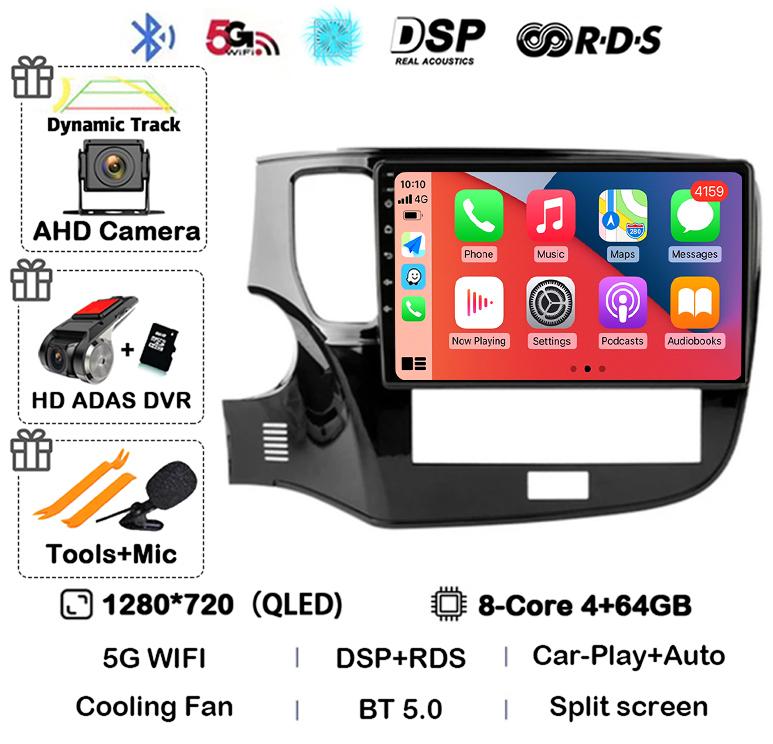 Android 14 Auto Carplay Автомобильное радио для Mitsubishi Outlander 3 III GF0W GG0W 2018 2019 2020-2022 Мультимедийный плеер Навигация GPS